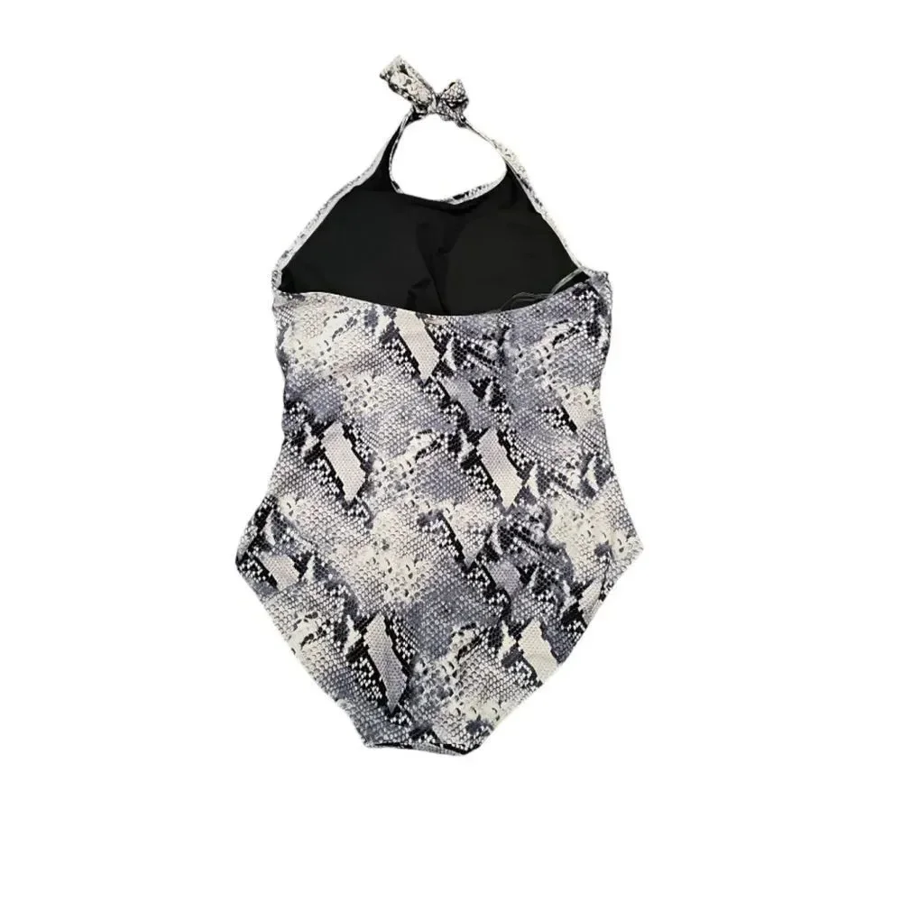 NWOT Calvin Klein Printed High-Neck Halter One-Piece Swimsuit Sz 18